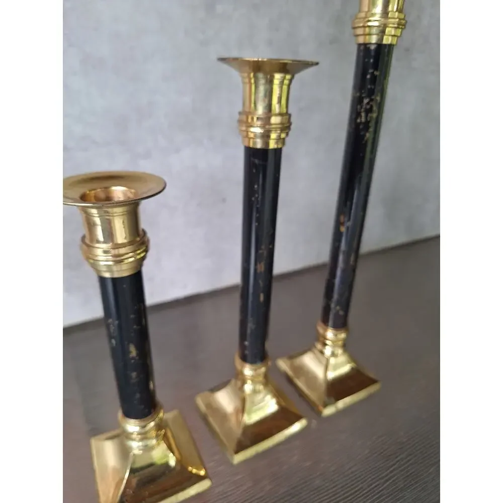 Vintage MCM brass Candlestick Holders set rustic farmhouse Shabby Chic painted